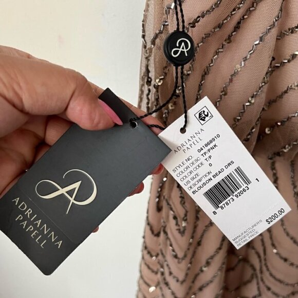 Adrianna Papell Women's Blouson Beaded Cocktail Dress - Taupe/Pink. Size: 0 (US) - Picture 6 of 16